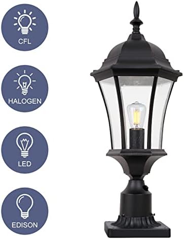 GoalPlus [usado como novo] Dusk to Dawn Outdoor Lamp Post luminária com suporte de píer, lâmpada de pilar preto fosco