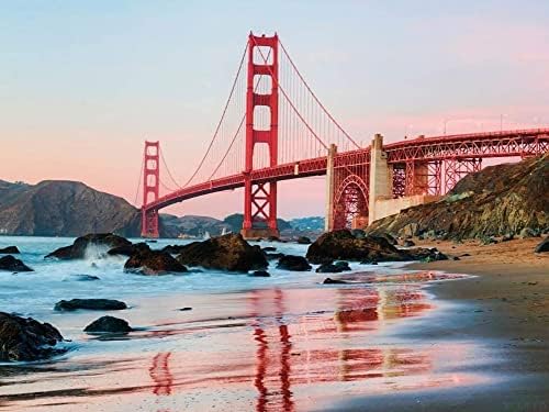 California São Francisco Golden Gate Bridge Beach DIY 5D Diamond Pintura por número Kits exclusivos 16 x 12 polegadas