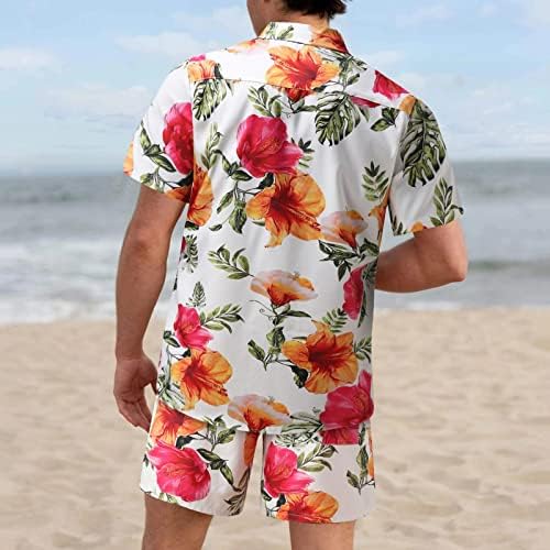 Homens primavera o verão define casual floral havaiano praia terno de praia tropical botão casual para baixo de manga curta
