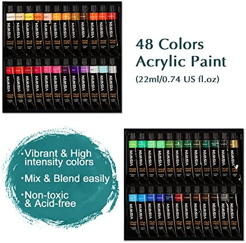 Viswin 74 PCS Premium acrílico conjunto de pintura, kit de pintura com caixa de esboço de mesa, 48 cores de tintas acrílicas,