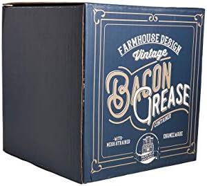 HILLS GOLDEN HILLS MERCANTIL BACON GREASE RECIMENTO com filtro - design rústico de fazenda moderna de meados do século, esmalte branco em metal, esmalte de 4 polegadas x 4 polegadas de 4 polegadas com tampa