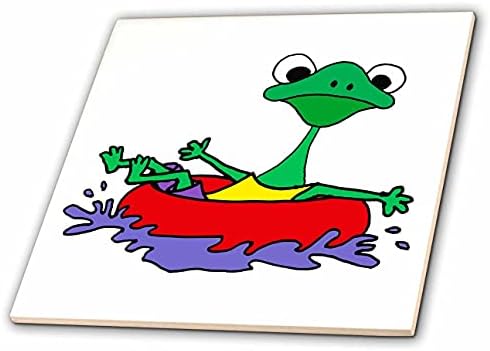 3drose Funny Tree Frog flutuando pelo rio no tubo interno do desenho animado - azulejos