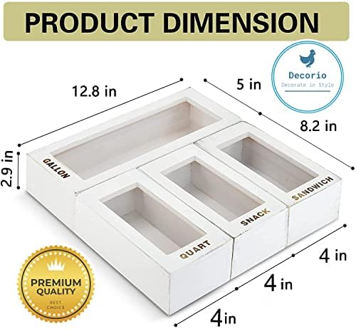 Decorio angustiado com ziplock branco organizador - gaveta de cozinha Organizador de armazenamento de alimentos Plástico Bolsa Organizador - Dispensador de saco de ziplock