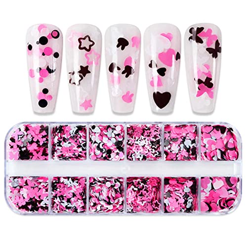 Dia dos namorados Flor da estrela Flor Nail Art Glitter Flake, Butterfly Love Heart Holográfico Uil Art Liginas Rosa Suprimentos de