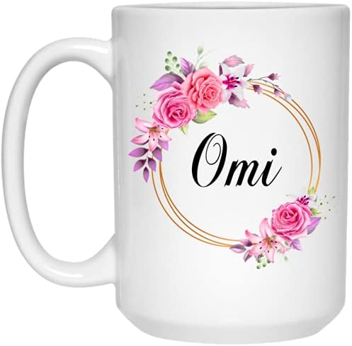 Gavinsdesigns Omi Flor Novelty Coffee Caneca Presente para o Dia das Mães - Omi Pink Flowers On Gold Frame - New Omi Caneca Flor - Presentes de aniversário para omi - omi caça de café 11oz