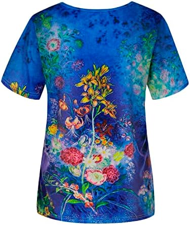 Blusa feminina outono verão 2023 Manga curta algodão / pescoço gráfico floral blusa de ajuste solto camiseta para senhoras y1