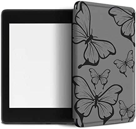 Caso Shzrgarts para 6 Kindle, couro ultra fino PU e capa de proteção de proteção inteligente robusta com sono/despertar automático, abstrro retro preto borboleta preta