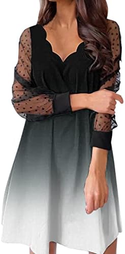 vestido de festa de férias iqka feminino vestidos pura malha, veja através de manga longa v pescoço casual solto mini vestidos de turno