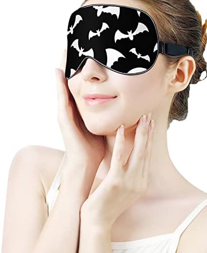 Máscara de máscara do sono de morcegos pretos e brancos O olho de capa noturna para homens bloqueia a luz para viagens de avião, sonda ajustável