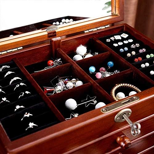 Caixas de jóias de madeira de jóias QTT com bloqueio 5 camadas Caixa de armazenamento de grande capacidade Caixa de armazenamento de armazenamento para jóias caixa de jóias para mulheres