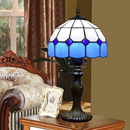 Fiunkes Mini Tiffany Table Lamp, Lâmpada de cabeceira de vidro de vidro, luz verde da mesa de leitura azul de laranja, 14 de 14 de 14 Lâmpada de banqueiro do estilo do mar do mar de 14 de 14
