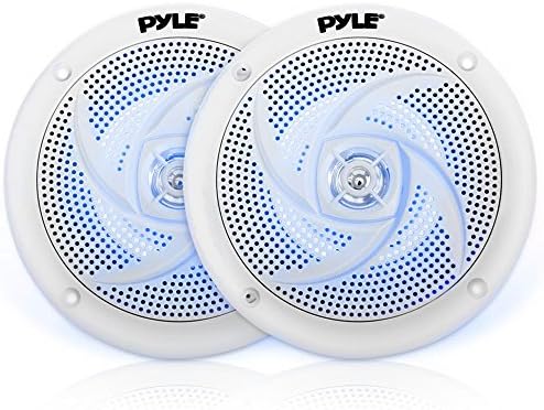 Pyle Marine Speakers - 4 polegadas de 2 polegadas à prova d'água e sistema de som estéreo de áudio ao ar livre resistente às intempéries com luzes LED, 100 watts Power e Low Perfil Slim Style - 1 par - Plmrs43wl