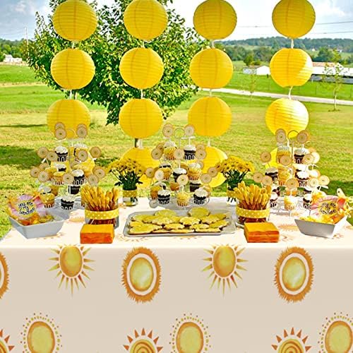 Toalhas de sol Boho Hippie Sunshine Amarelo Taradas Primeira viagem pela primeira viagem ao redor da mesa de plástico descartável Dispositável Capas de mesa de festas de aniversário Decorações de festas, 108 x 54 polegadas, 3pcs