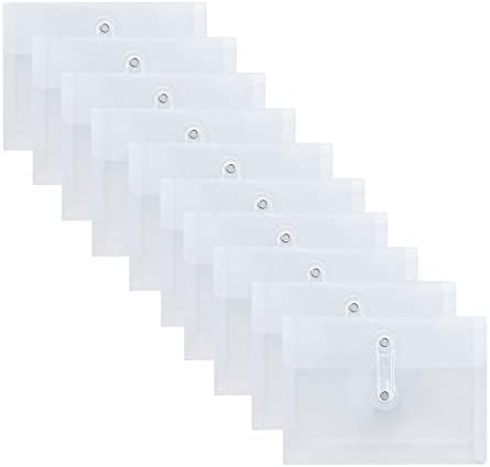 Etspolt 10 Pacote envelopes plásticos com fechamento de gravata de botão e cordas, envelopes poli transparentes Carregamento lateral A6 Document File Pasta Paper Organizer