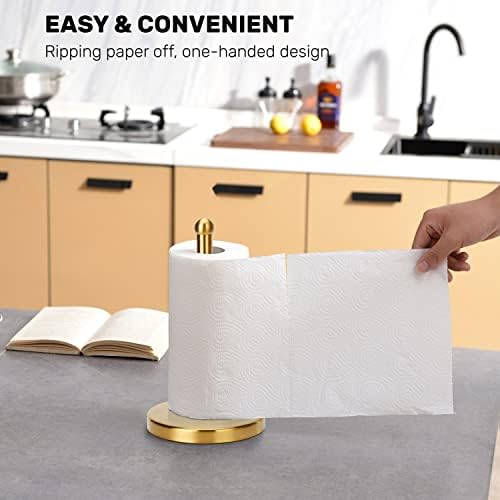 Bancada de suporte de toalhas de papel de ouro, suporte de toalheiro de papel grátis, base de aço inoxidável, base pesada, design de uma mão para facilitar o rasgo
