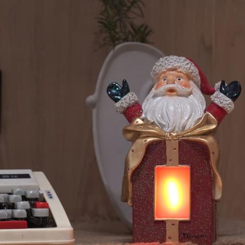 Ehuoyan Decorações de Natal Papai Noel Paltando Caixa de Presente com Luz LED LEVA, Papai Noel Resina Estátua Ornamento Figuras Colecionáveis