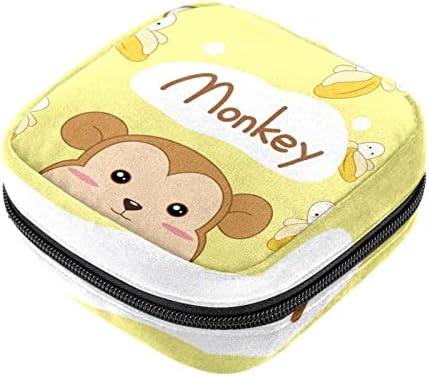 Bolsa de armazenamento de guardanapos sanitários de oryuekan, bolsas de zíper menstrual reutilizável portátil, bolsa de armazenamento de tampões para mulheres meninas, cartoon animal macaco adorável banana