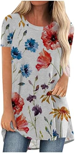 Tampos de verão femininos para leggings, pescoço redondo de manga curta T camisetas floral Prinadas a lotes de camisetas confortáveis