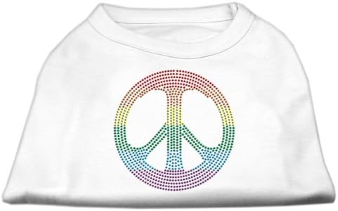 Strass arco -íris signo de paz camisa de cachorro branco xs