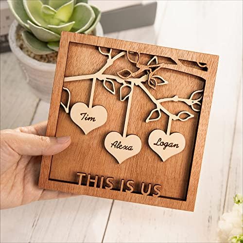 Mãe de madeira personalizada Mãe placa para mesa personalizada 1-12 Nome do coração da árvore genealógica Signo para os pais