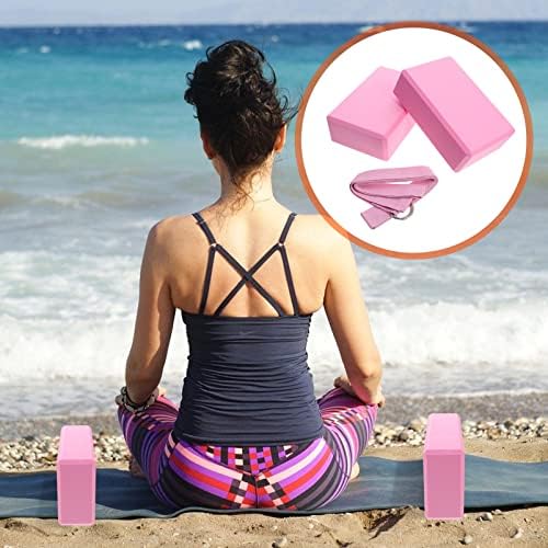 Blocos de ioga e tiras Besportble Conjunto: Bloco de ioga rosa de alta densidade EVA EVA Foam Yoga Pull Strap Resistance Band