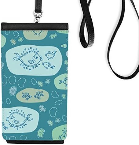 Bubbles azuis desenho de peixes de peixes bolsa de carteira de telefone pendurada bolsa móvel bolso preto