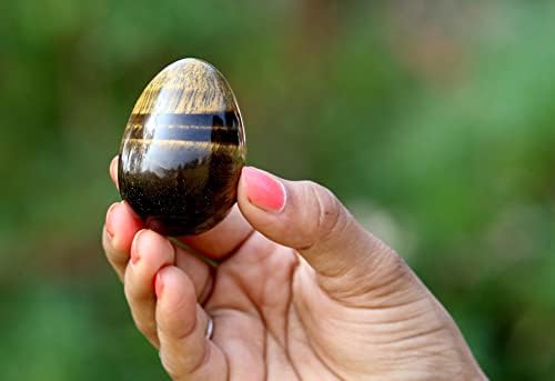 JET NATURAL TIGER EY EY Gemstone Egg 45-50 mm A+ Mão esculpida no altar de cristal de cristal cura de devocional foco