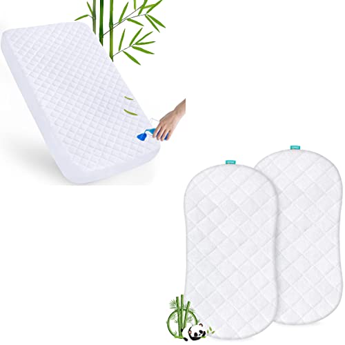 Capa de colchão de berço de bambu, ajuste para o colchão de Bassinet Oval/Oval, 2 pacote e protetor de colchão de berço