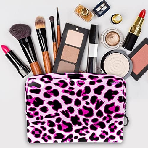 Bolsa de maquiagem tbouobt bolsa de bolsa cosmética bolsa bolsa com zíper, impressão de leopardo rosa moderno