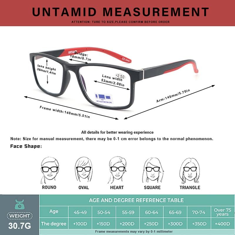Ultamid 3 pacote de leitura de óculos Bloqueio de luz azul para homens Mulheres, leitores de computador retangulares com