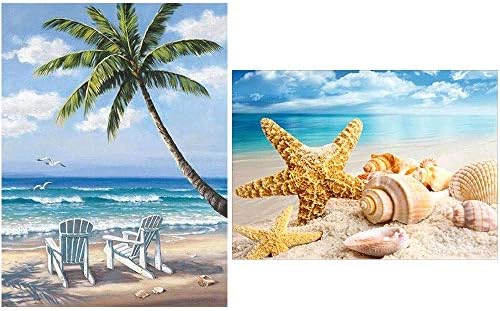 Jrd diy 2 pacote kits de pintura de diamante para adultos, praia pintando pintura de cristal strass bordado imagens artes
