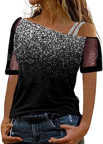 Camisa de blusa de verão no outono para damas fora do ombro de manga curta Moda de algodão gráfico de malha de lounge de fit soly jl