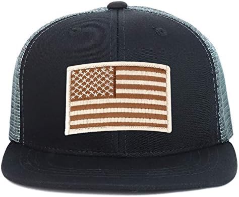 Armycrew Youth Kid's Desert American Flag Patch Flat Bill Snapback Trucker Cap