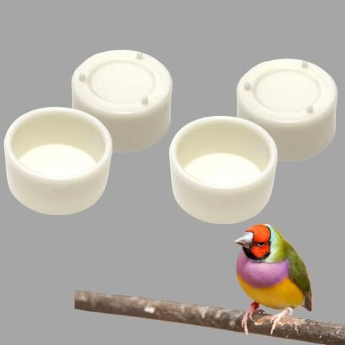Animalplast 4 pacote de pássaros duráveis ​​alimentadores de tigela Branca, prato de pássaro de plástico em estilo de barro, punhal de papagaio de tigela de água pequena, 2 onças de 2,75 polegadas