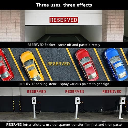 2 peças 4 Estêncil de letra reservada, estêncil de pintura de estacionamento reservado, estêncil de pavimento de