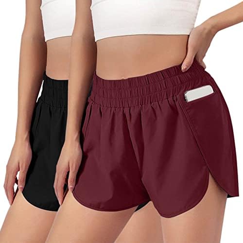 Womens Workout Gym shorts 2 pacote de pacote de verão shorts de cores sólidas de cor de férias de cintura elástica de cintura