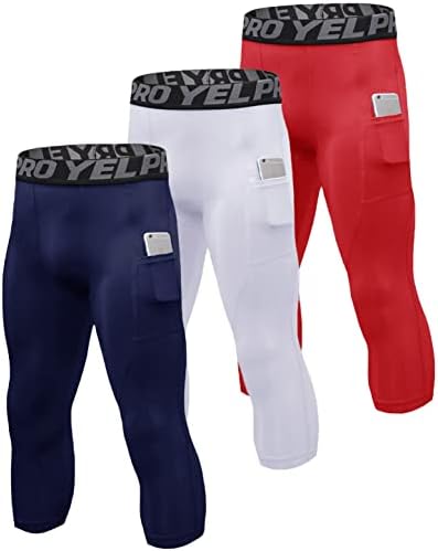 Calças de compressão masculina com bolsos 3/4 treino de fit seco de base de base de roupas íntimas esportes de roupas esportivas correndo