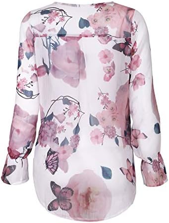 Andongnywell Women's Short Sleeve Tops Floral V pescoço casual camisetas Button Up Tunic Bloups