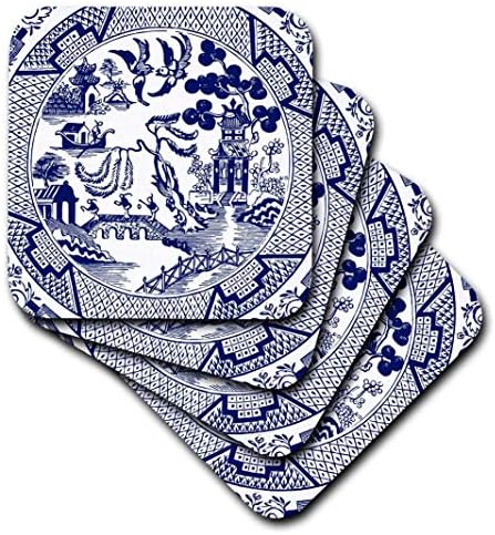 Detalhes do padrão de salgueiro 3drose em azul e branco, conjunto de 8 montanhas -russas macias