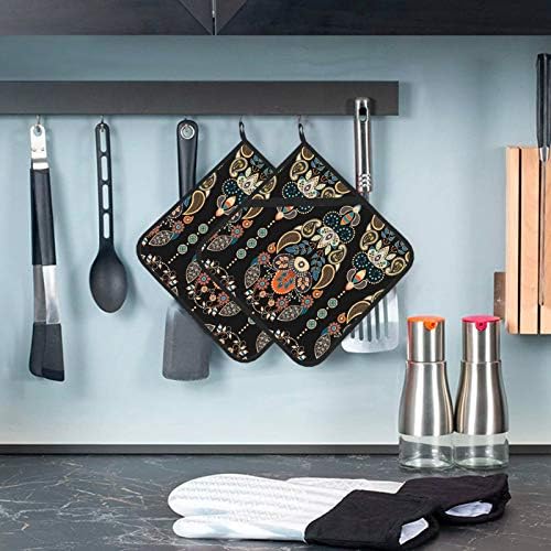 Almofadas quentes do elemento tradicional indiano para almofadas quentes resistentes ao calor da cozinha para balcão de cozinha 2 PCS Pottador de panela 8 × 8 polegadas para cozinhar e assar