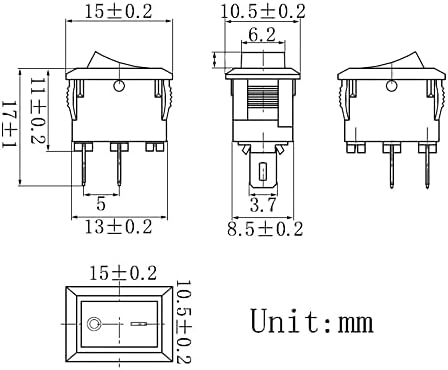 5pcs botão de botão 10x15mm SPST 2 pinos AC 3A/ 250V 6A/ 125V KCD1 Snap-in Of-Off Rocker Switch Black