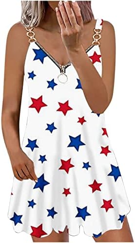 Vaiftilno feminino American Flag mini Vestido verão sexy mini zíper V vestidos de pescoço 4º de julho Chain Beach Party Dress