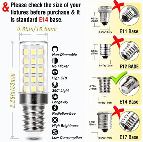 Bulbos de LED de LED de altos E14 4W Igual 40 watts Candelabra Bulbs, 6000k Luz do dia Branco Branco T6 C7 E14 Base