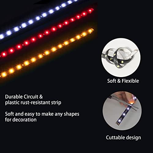 Luzes de tira LED amarelas de 4pcs para carros 12 '' 15 smd dc-12v drl super brilhante luminária de carro à prova d'água flexível