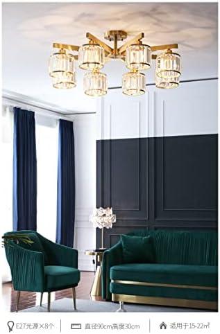 Irdfwh American Copper Teto Candelier Luster K9 Tons de cristal E14 Iluminação lustre LED para luzes de teto da sala de estar