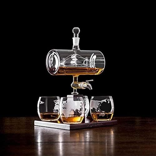 Decanter de Whisky Decanter Decanter de bebidas alcoólicas Decanter de uísque Decantador com 4 copos e madeira de carvalho,