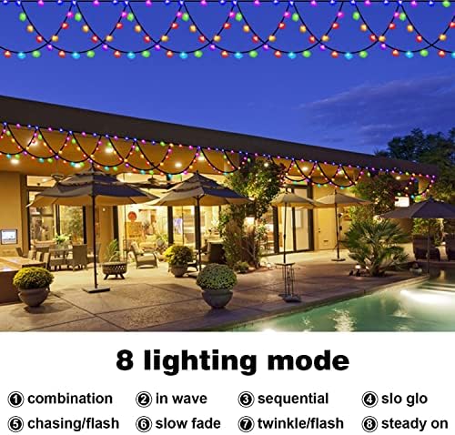 Miniao Christmas Decorações Luzes ao ar livre, 34 pés 380 LEDs Luzes de Natal meio roundes Impermens a água 8 Modos extensíveis Luzes