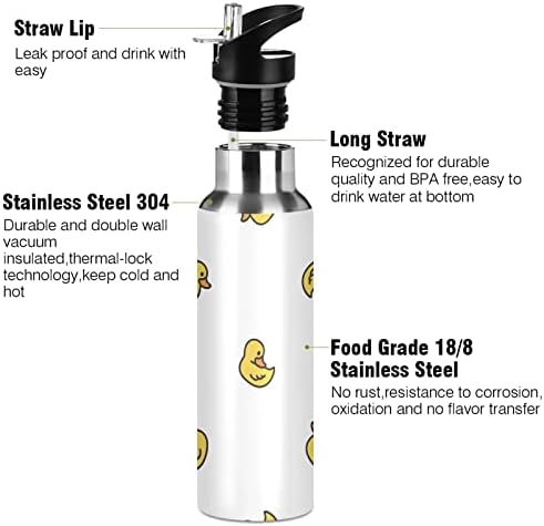 Umiriko Little Yellow Duck Animal Water Bottle Thermos com tampa de palha 20 oz para crianças meninos meninos, à prova de vazamentos, aço inoxidável isolado a vácuo, parede dupla, caneca térmica, garrafa esportiva 20200703