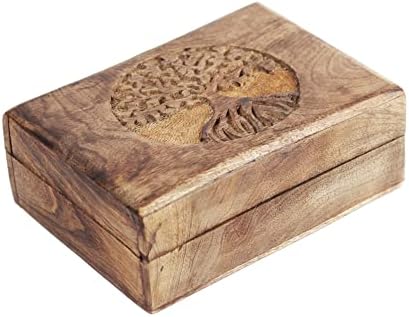 Li'shay Wooden Tinket Caixa de lembrança com design da Árvore da Vida