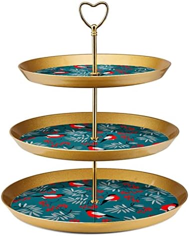 Stands de bolo Conjunto de 3, Bullfinch Birds com folhas de cinzas Red Berries Bolo Pedestal Display Table Sobessert